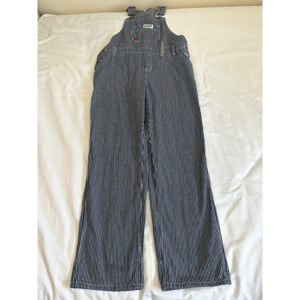 Dickies Stripe Overalls Womens Medium Railroad Bib Carpenter Wide Leg Denim - Picture 4 of 8